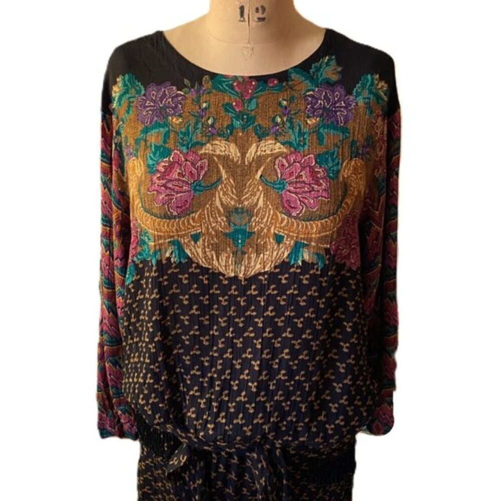 Vintage Carole Little boho granny romantic bold colors belted 90s dress - Picture 6 of 15
